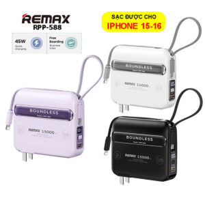 Pin Sạc Dự Phòng Remax RPP-588 15.000mAh – Sạc Nhanh PD45W, Tích Hợp Cáp Sạc